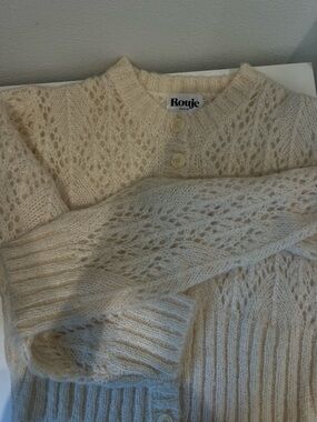 Rouje Cream Lace-Knit Mohair Cardigan